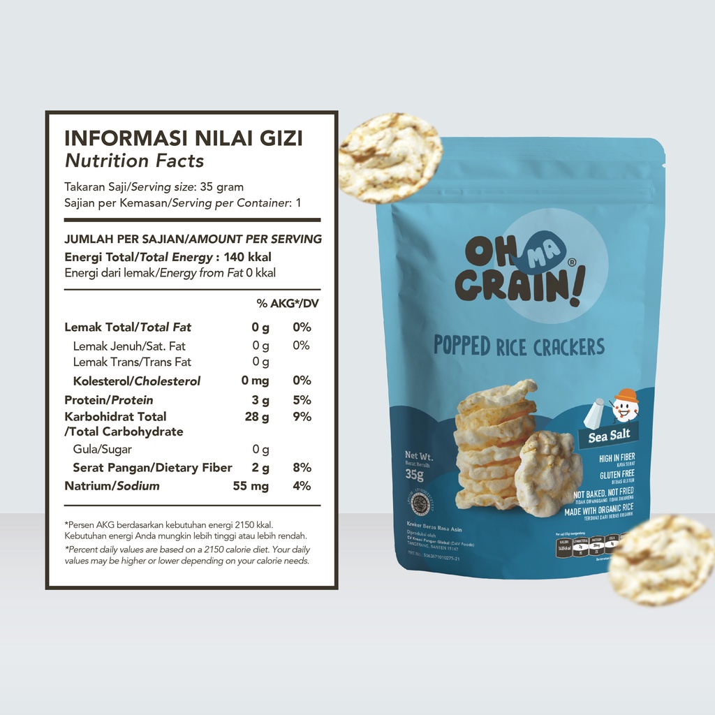 Oh Ma Grain! Popped Rice Crackers Sea Salt Snack Makanan Ringan Anak 35gr