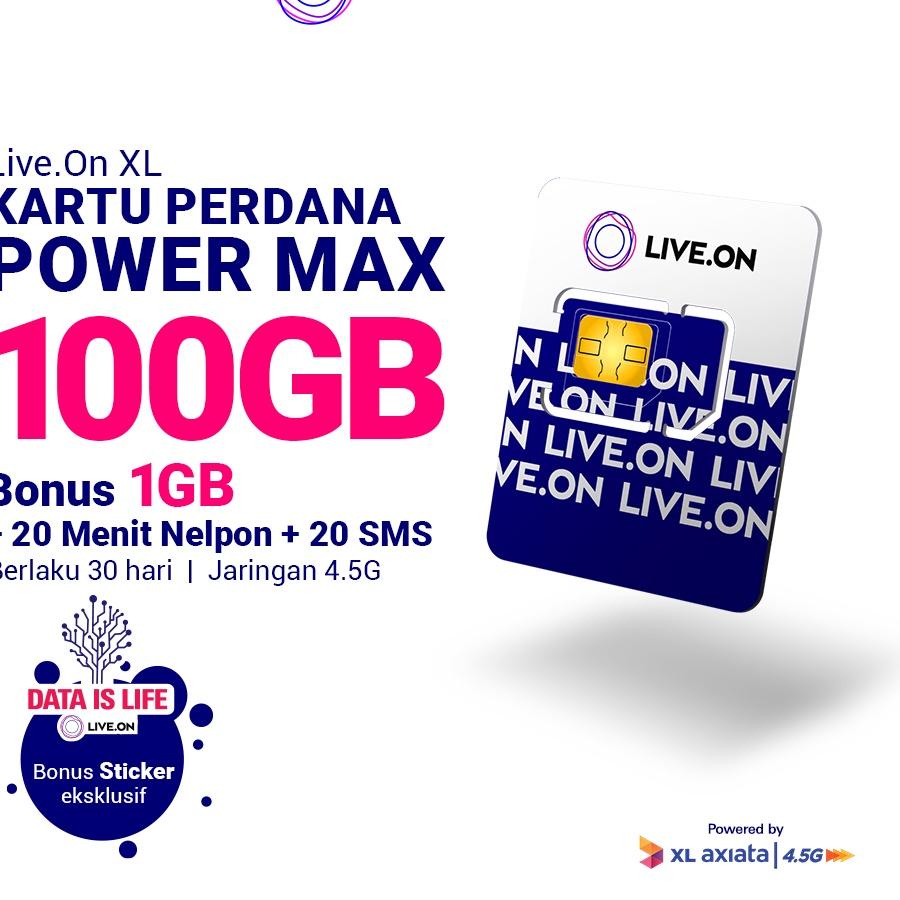 Sale | KF7 | Live.On XL Kartu Perdana Power Max 100GB + 1GB (30 hari) 4.5G + 20 Menit Nelpon + 20 SMS + Sticker H