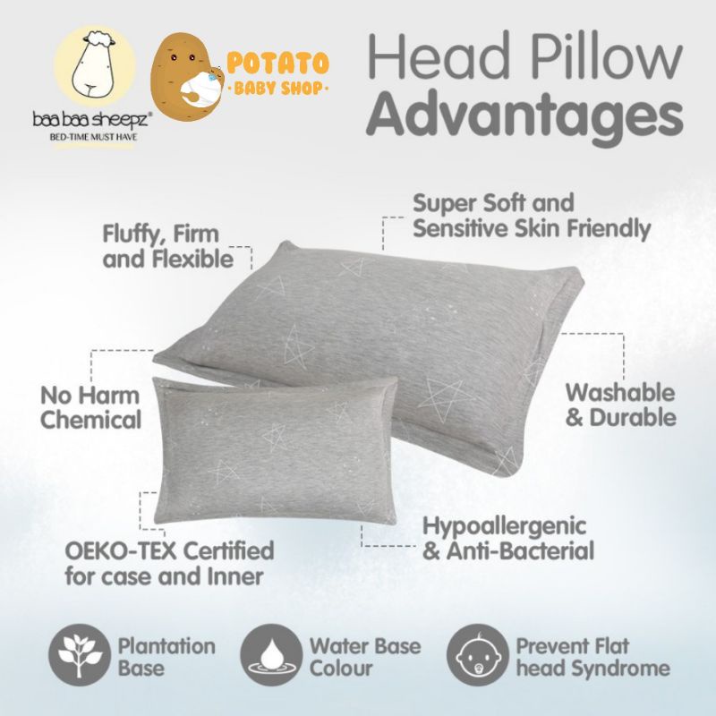Baabaasheepz Head Pillow Grey - Bantal Baabaasheepz