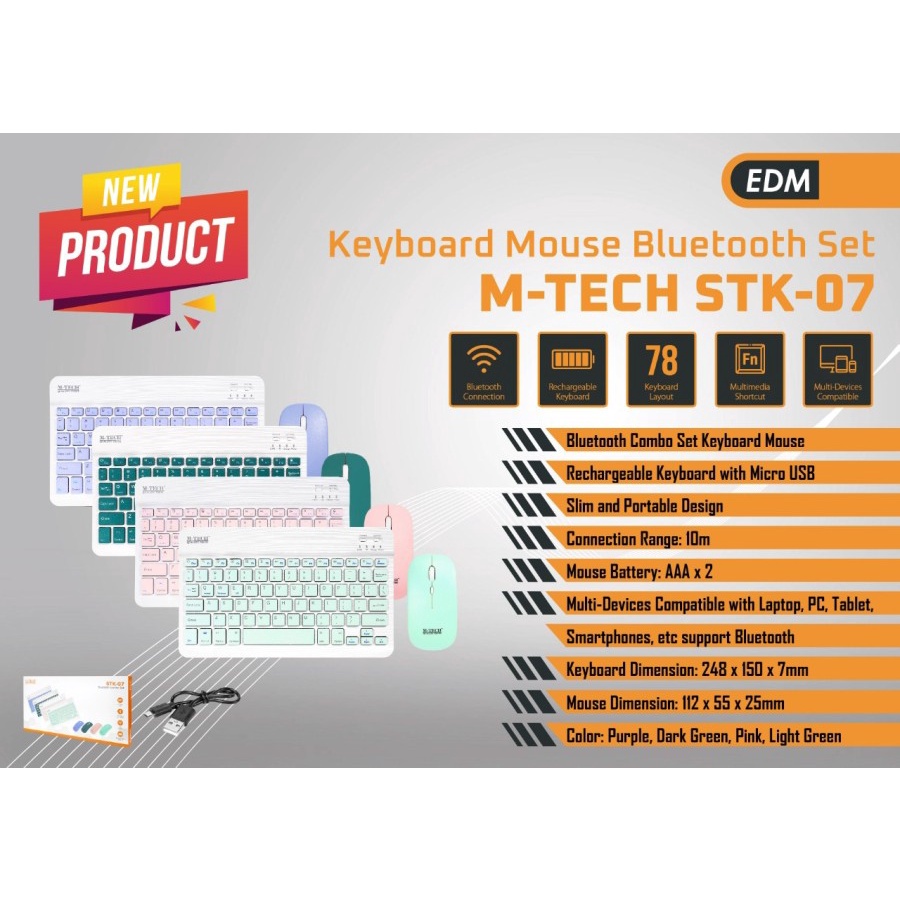 M-Tech STK07 Bluetooth Combo Keyboard Mouse STK-07 Wireless