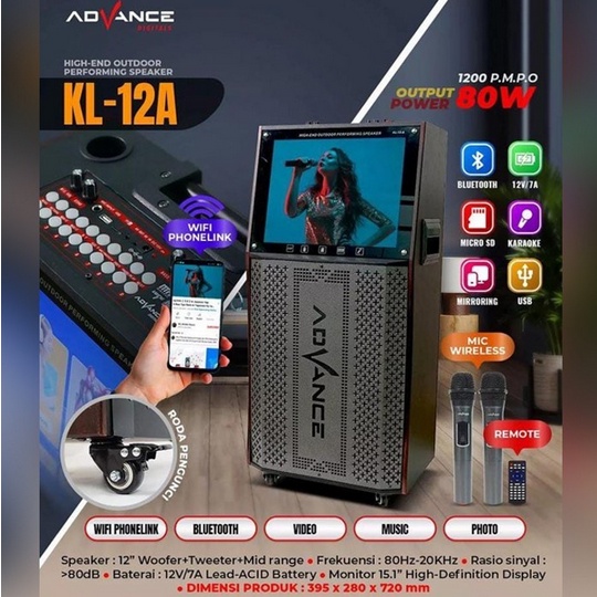 SPEAKER PORTABLE WIRELESS BLUETOOTH ADVANCE KL 12 A FREE 2 MIC ( ADA LAYAR TV )