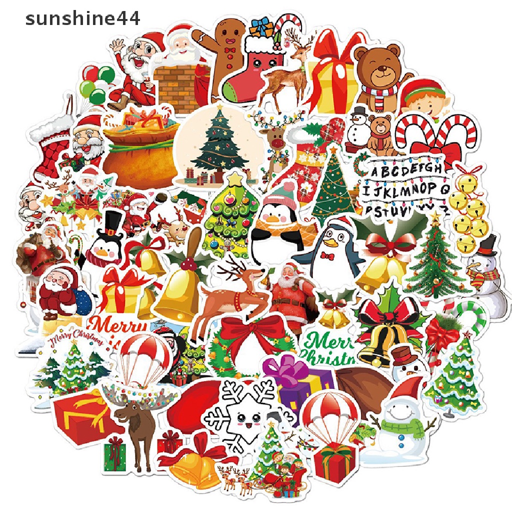 Sunshine 1Set Kartun Doodle Orang Tua Pohon Snowflake Anak Dekorasi Stiker Natal.