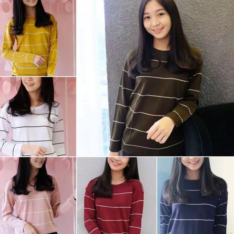 MALVARO-Kaos Wanita Andeline / Baju Salur Wanita / Salur Lengan Panjang