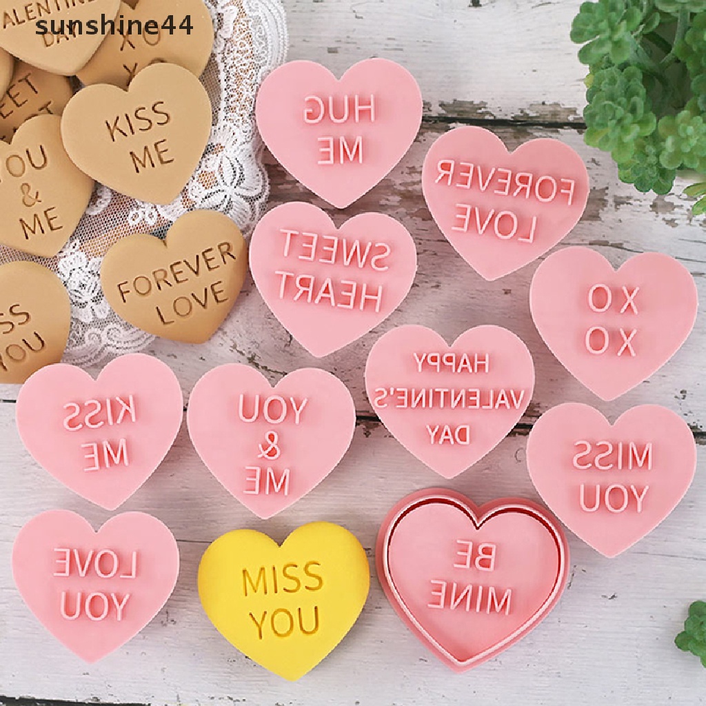 Sunshine 10Pcs 3D Valene's Day Cookie Cutters Biscuit Mold Cetakan Kue Kering Cap Dekorasi Pesta Baking Tools.