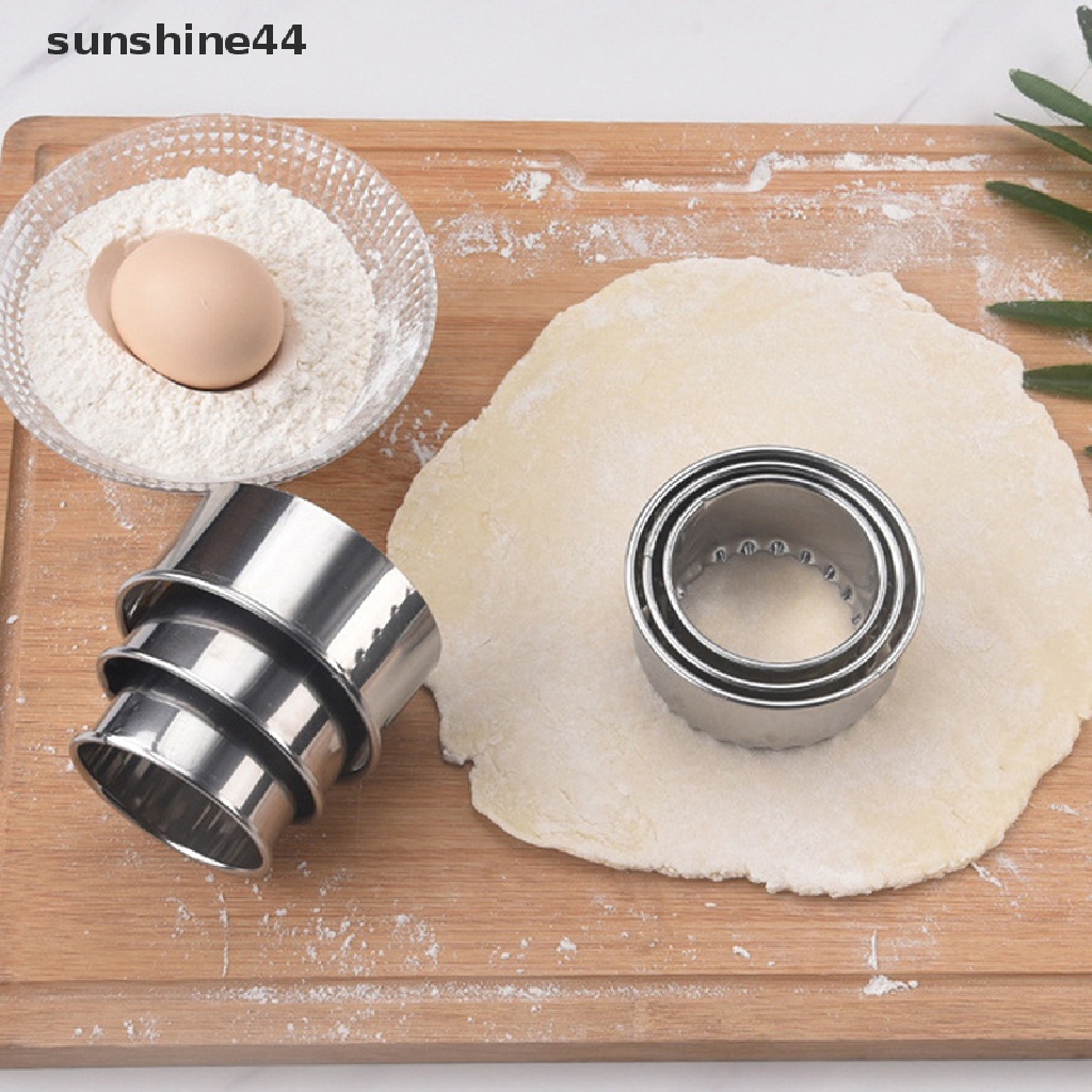 Sunshine 3Pcs/Set Pemotong Biskuit Kue Kering Stainless Steel Lingkaran Bunga Pastry Cutters.