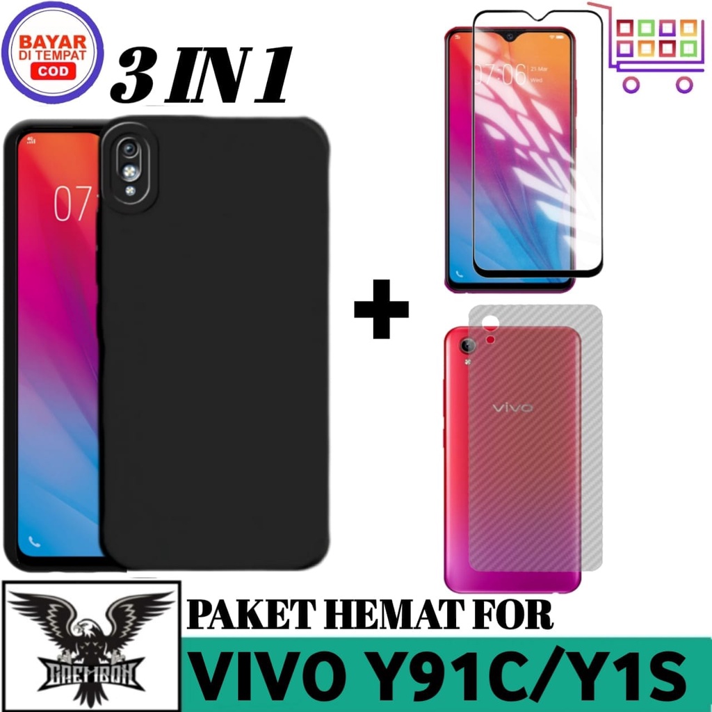 PROMO 3IN1 CASE VIVO Y91C / Y1S SOFT CASE LIQUID MACARON FREE TEMPERED GLASS DAN GARSKIN