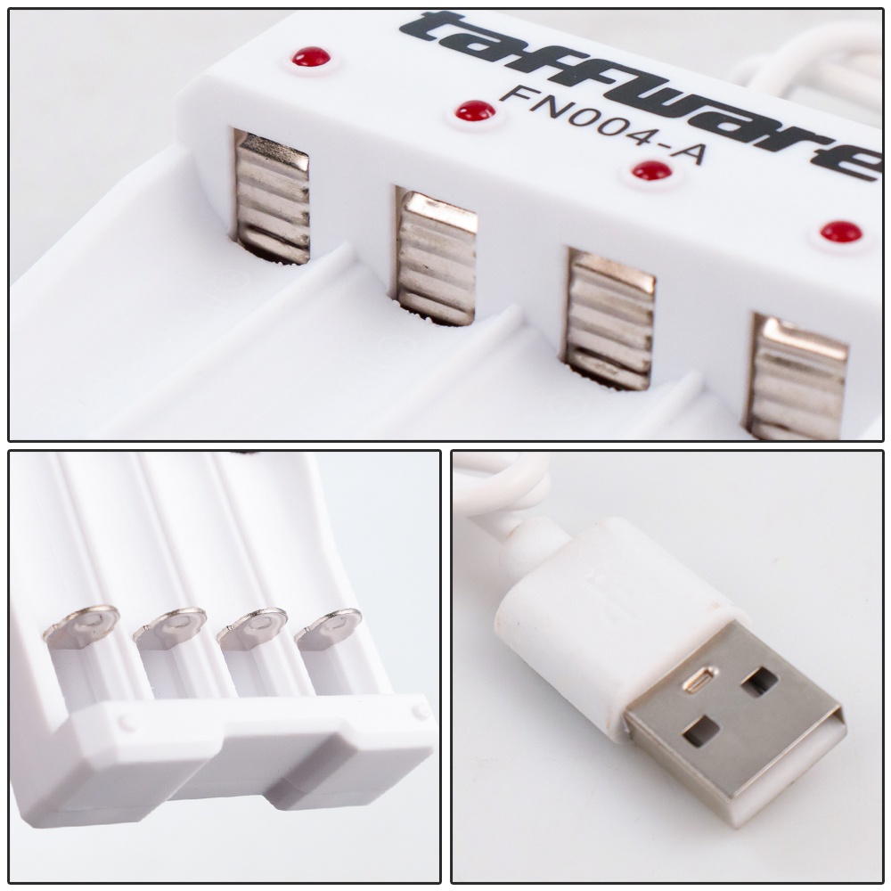 Taffware` Charger Baterai AA / AAA` 4 Slot Battery` USB Plug` Recharger Batre Cas A2 / A3