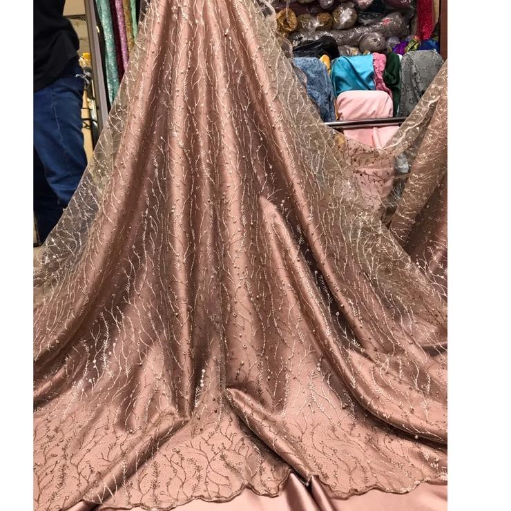 (♥C6369]  Kain bahan Tulle akar mutiara / brokat akar mutiara,bahan gaun,kebaya, (tile padi).