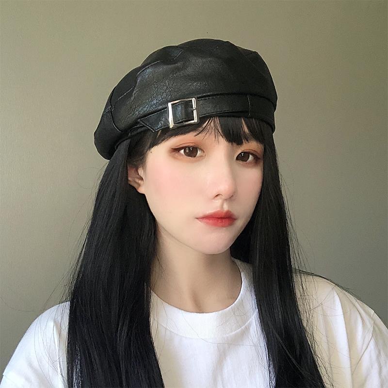 BEGE beret gesper topi kulit pu leather mangaka komikus import