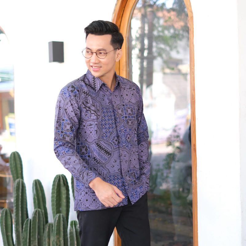 Batik Pria Lengan Panjang Pendek Ungu Lilac Terbaru Ori Kulo