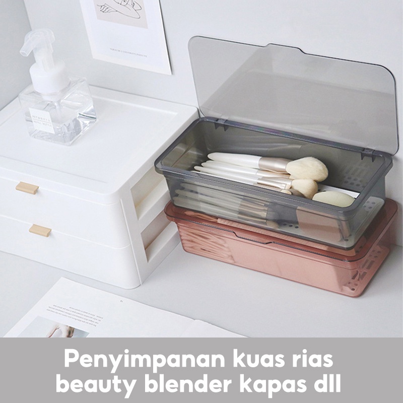 Tempat Make Up /Kotak penyimpanan kuas kosmetik / Transparan dan tahan debu / kosmetik berkapasitas besar