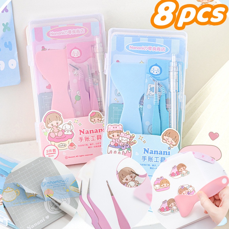 8pcs / Set Sekop + Scraper + Pinset Mini Untuk Dekorasi Scrapbook / Diary