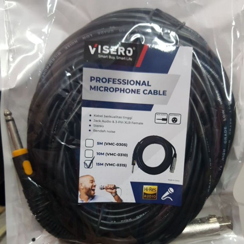 KABEL MIC VISERO 15 meter professional microphone cable jack audio 3 pin XLR female stereo VCM-0315