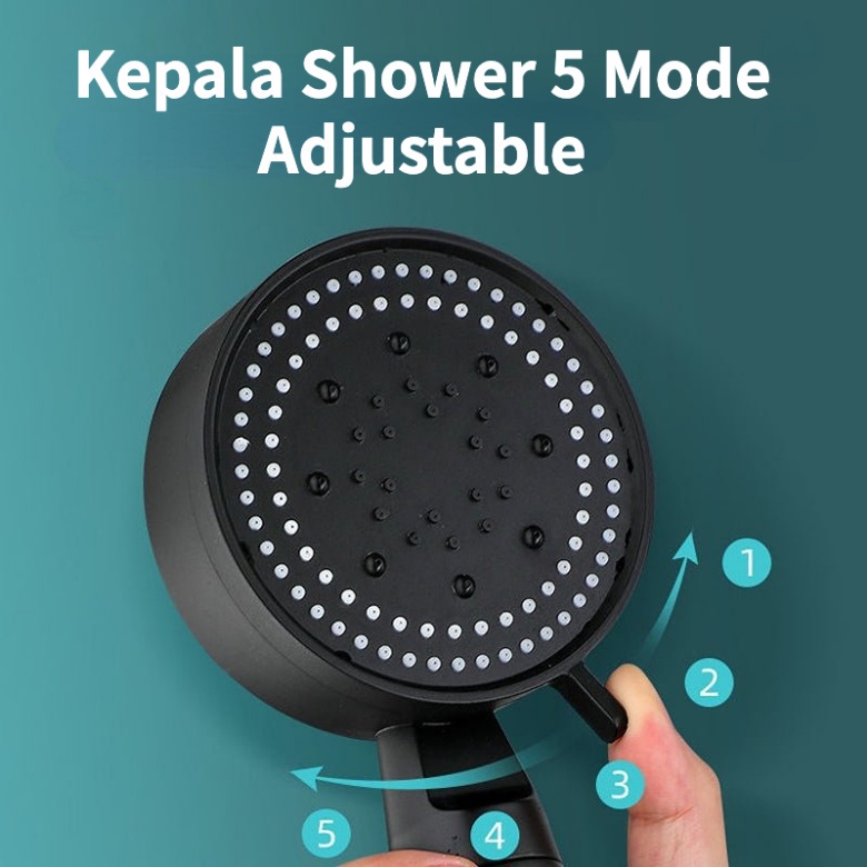 【Ready Stock 】5 Modes Kepala Shower Mandi Hitam Shower Kamar Mandi Hitam