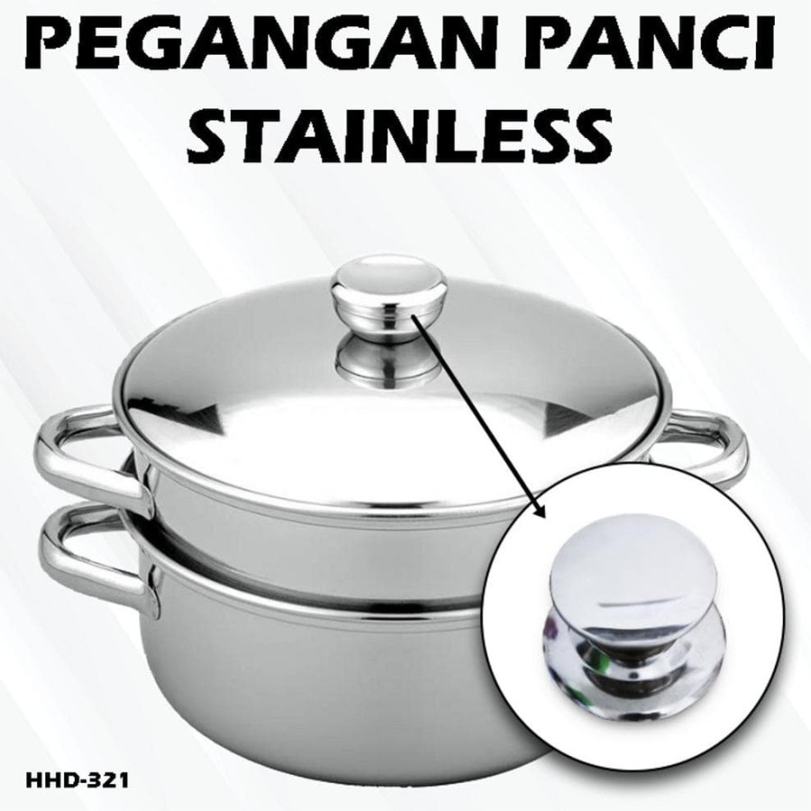 NUZ - TUTUP PANCI KACA STAINLESS STEEL KNOP PEGANGAN PERALATAN DAPUR MURAH - HHD-321