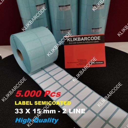 

Label Barcode Semicoated 33x15 33 x 15 mm 2 line core 1" isi 5000 Pcs Biru FI