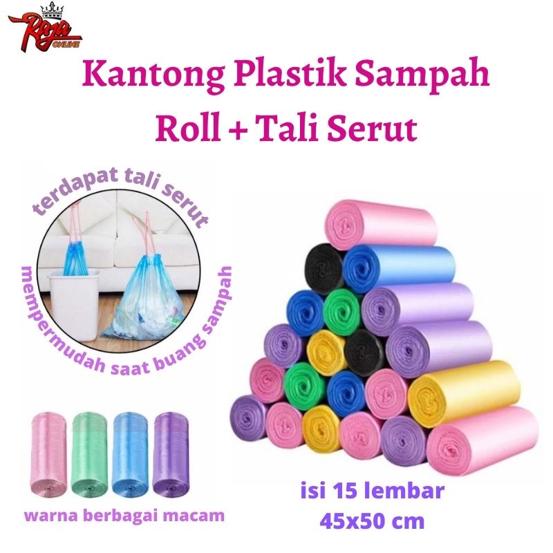 PR 15 - Kantong Plastik Sampah + Tali 45x50 cm 1 Roll Isi 15 Lembar