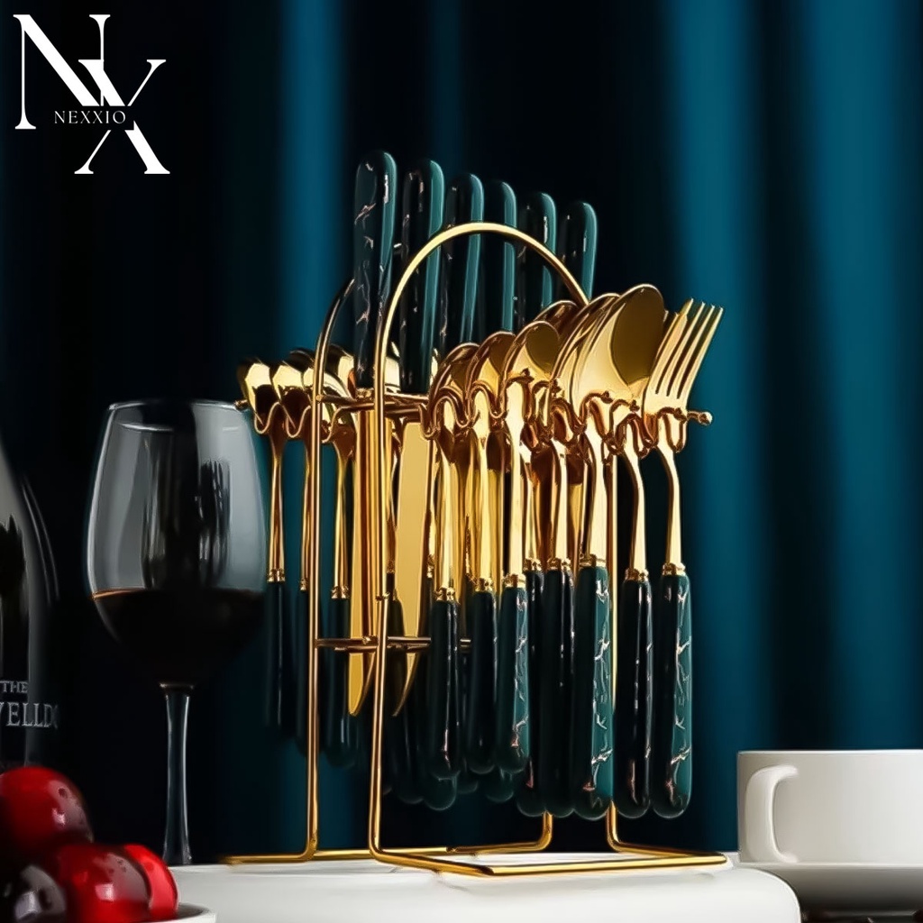 NexXio SENDOK SULTAN SET / SENDOK SULTAN MARBLE GOLD/ CUTLERY SET / SENDOK STAINLESS STEEL