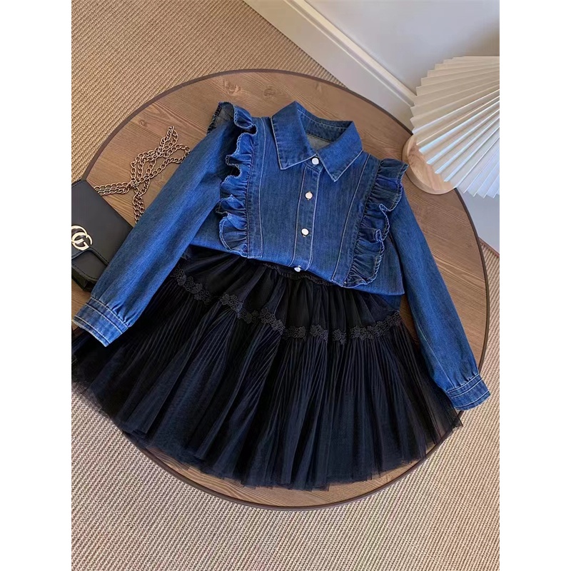 [CBJ] Setelan Pakaian Anak Perempuan Bayi Perempuan Import Set Kemeja Jeans + Rok Tutu Hitam