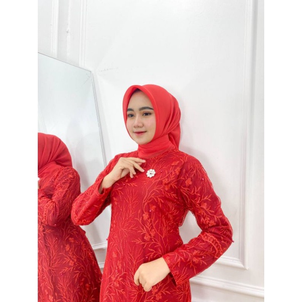 PB Prilly Busana - MELISA DRESS TILE BORDIR MIX CERUTY MALAYSIA  -  DRESS BRUKAT - DRESS PESTA - MUSLIM - MEWAH - SERAGAM