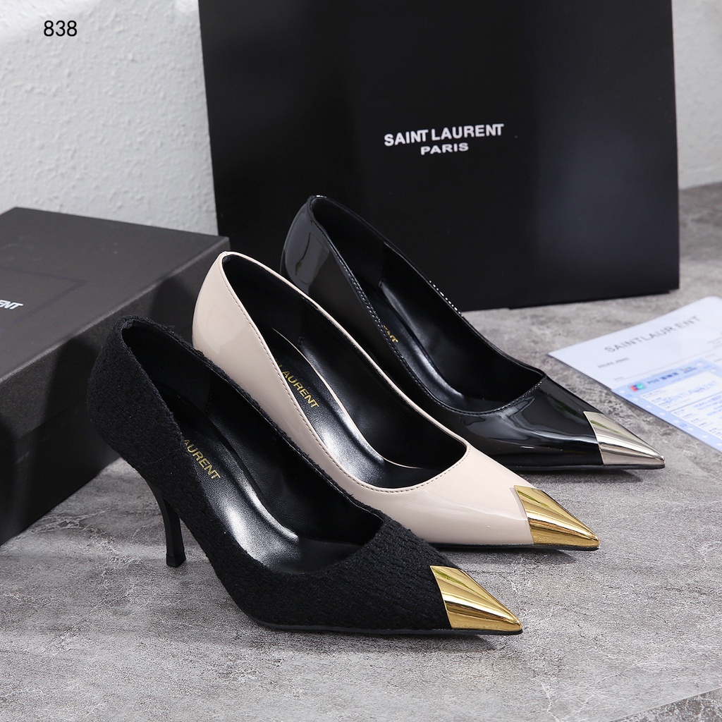 SEPATU WANITA BATAM IMPORT YSL POINTED TOE HEELS 838 KWALITAS SEMI PLATINUM