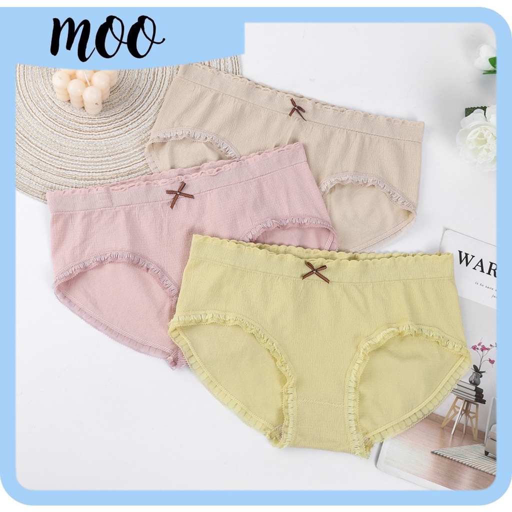 MOO C673 Celana Dalam Seamless Renda Pita Polos Mid Waist