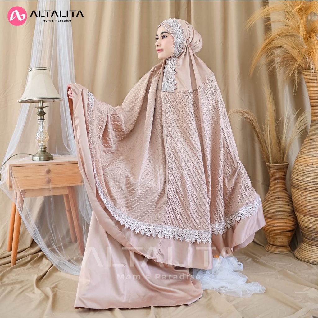 Altalita - Mukena Dewasa Taleetha Satin Silk Premium Renda Mewah Jumbo Adem Polos Terbaru