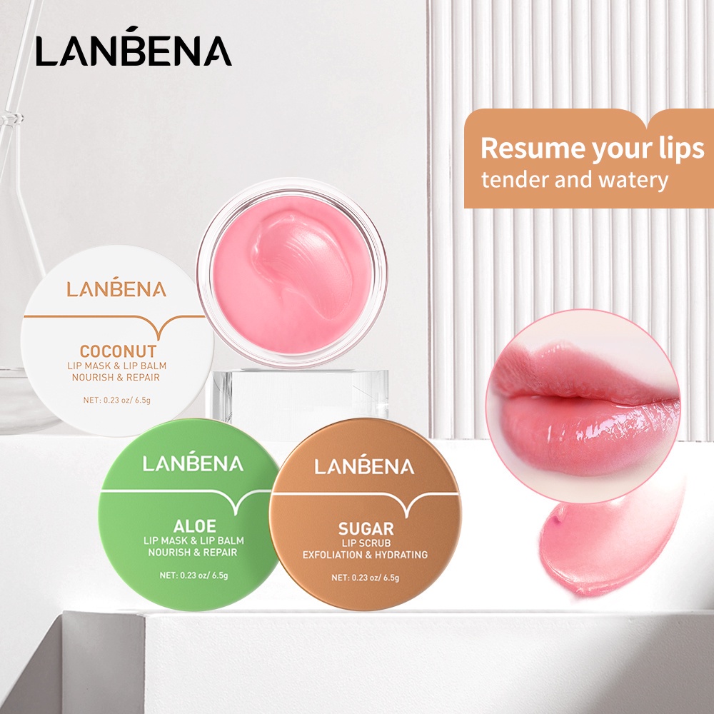 LANBENA Lip Mask Lip Balm - Lip Scrub Masker Bibir Melembabkan Repairing Plumping Hydrating Nourishing Perawatan Pelembab Masker Bibir