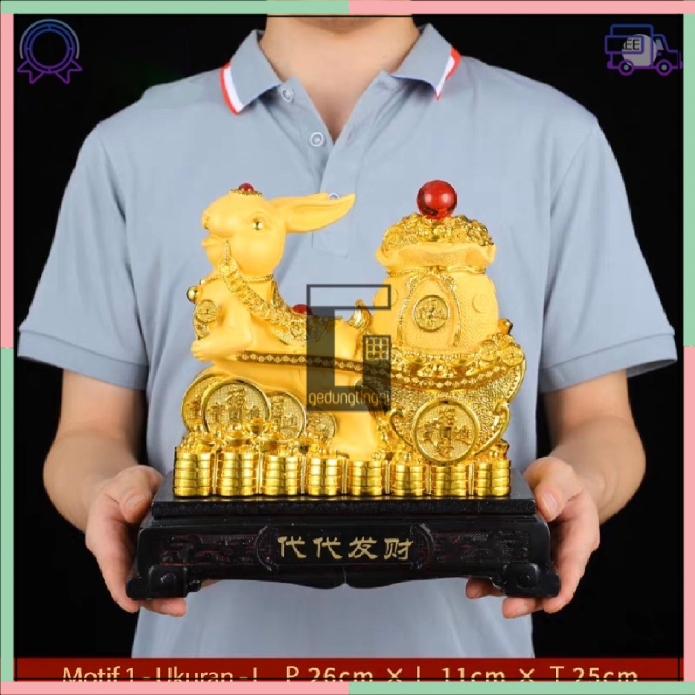 Pajangan Patung Hiasan Dekorasi Kado Hadiah Imlek Sincia Gift Box Fengshui Shio Sio Sheshio Hewan 12 Animal Zodiak Bintang Binatang Hewan Shio Kelinci 2023 Rejeki Keberuntungan Feng Shui Gold Emas Kuningan Doff Tahun Baru Cina China Kecil Mini Besar Jumbo