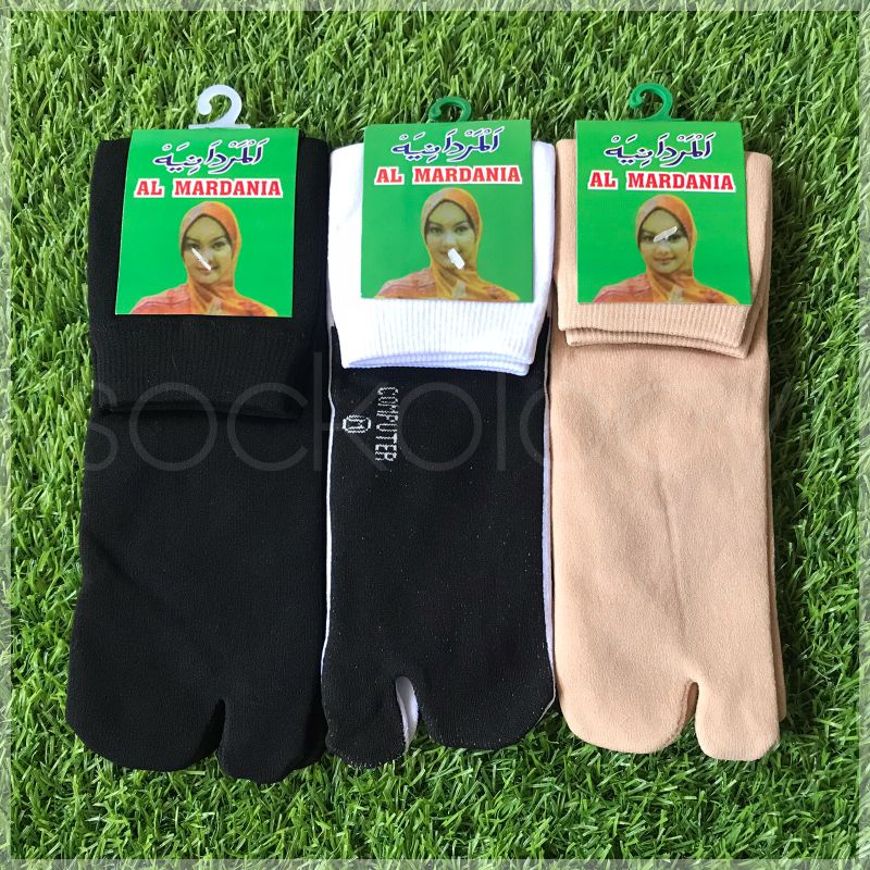 (min 3pcs @6.500) Kaos kaki muslimah jempol polos merk Al Mardania telapak hitam muslimah