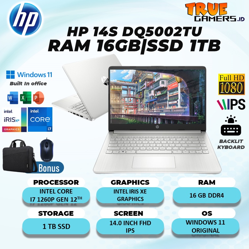 Laptop HP 14S DQ5002TU Intel i7 Gen 12 16GB 1TBssd IRISXE W11+OHS FINGER PRINT