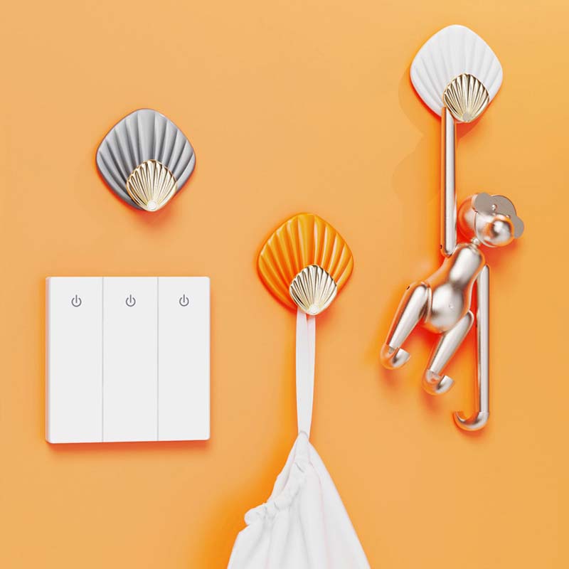 4pcs Kreatif Bentuk Kerang Gantungan Dinding Kait Rumah Dekoratif Rak Mantel Serbaguna Seamless Sticky Hook Untuk Kamar Mandi Dapur Bebas Pukulan Self Adhesive Hook