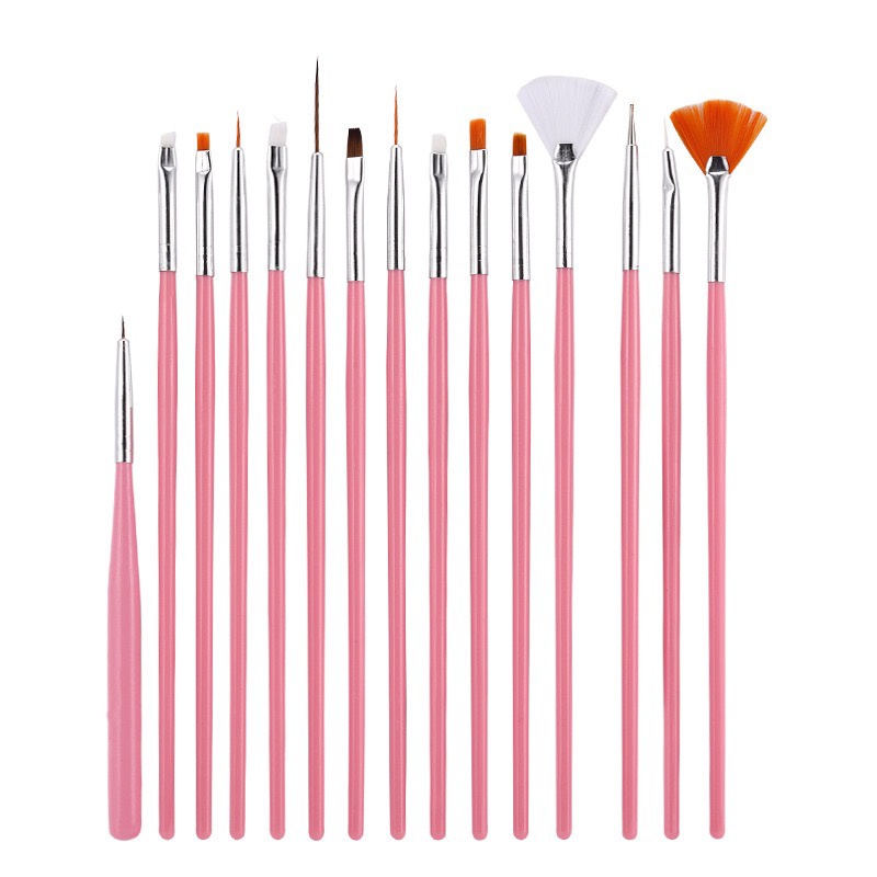 KMN Kuas Kuku Lukis Nail Art Brush Kutek 15in1 Nail Art Tools Liner Drawing Brush Set Manicure Pedicure