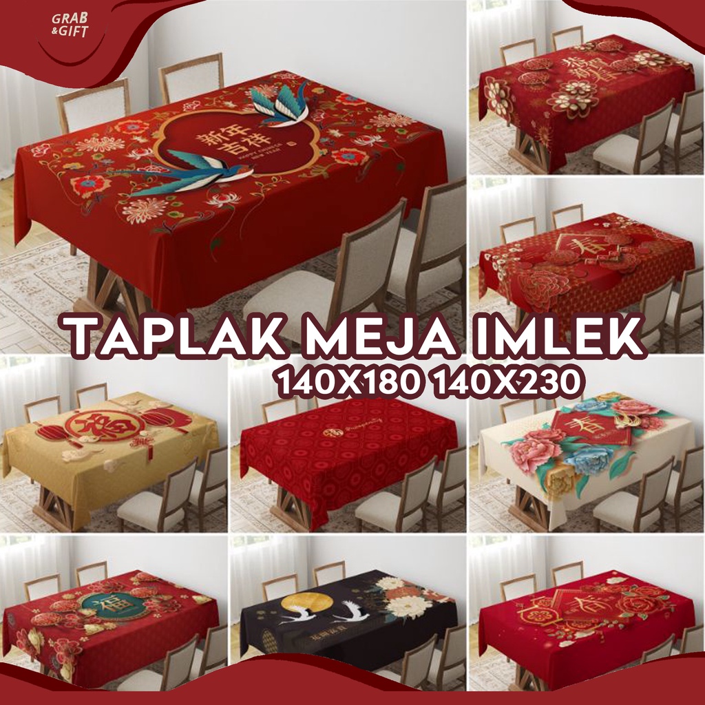 Taplak Meja Premium Print Motif Imlek Sincia CNY Chinese New Year 140x180 dan 140x230 cm