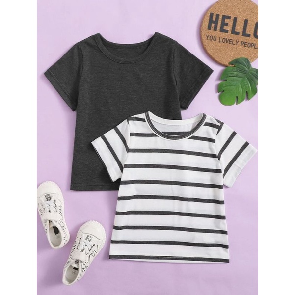 Kaos Anak Salur Stripe Bordir / Kaos Anak Motif Garis / Kaos Bordir Anak / Atasan Anak 6 bulan - 4 Tahun