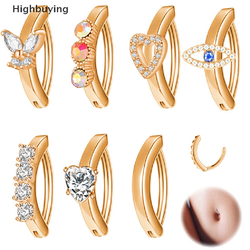 Hbid 1Pcs Kristal Pusar Untuk Wanita Gadis Reverse Curved Belly Button Ring Glory