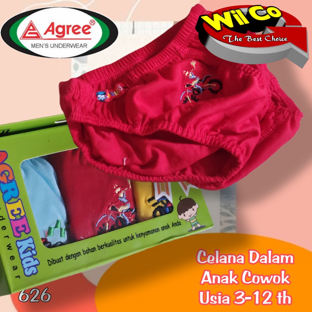 K626T - (Harga Per Box Isi 3Pcs) CELANA DALAM ANAK PAKAIAN DALAM ANAK COWOK AGREE KIDS SIZE S - XL