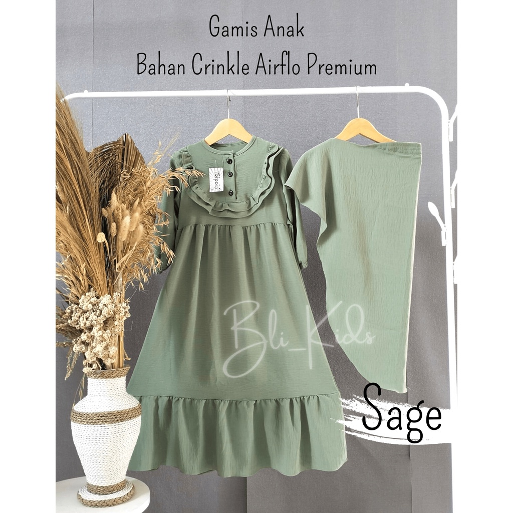 Gamis anak perempuan terbaru bahan crinkle premium airflo free kerudung usia 3-12 tahun