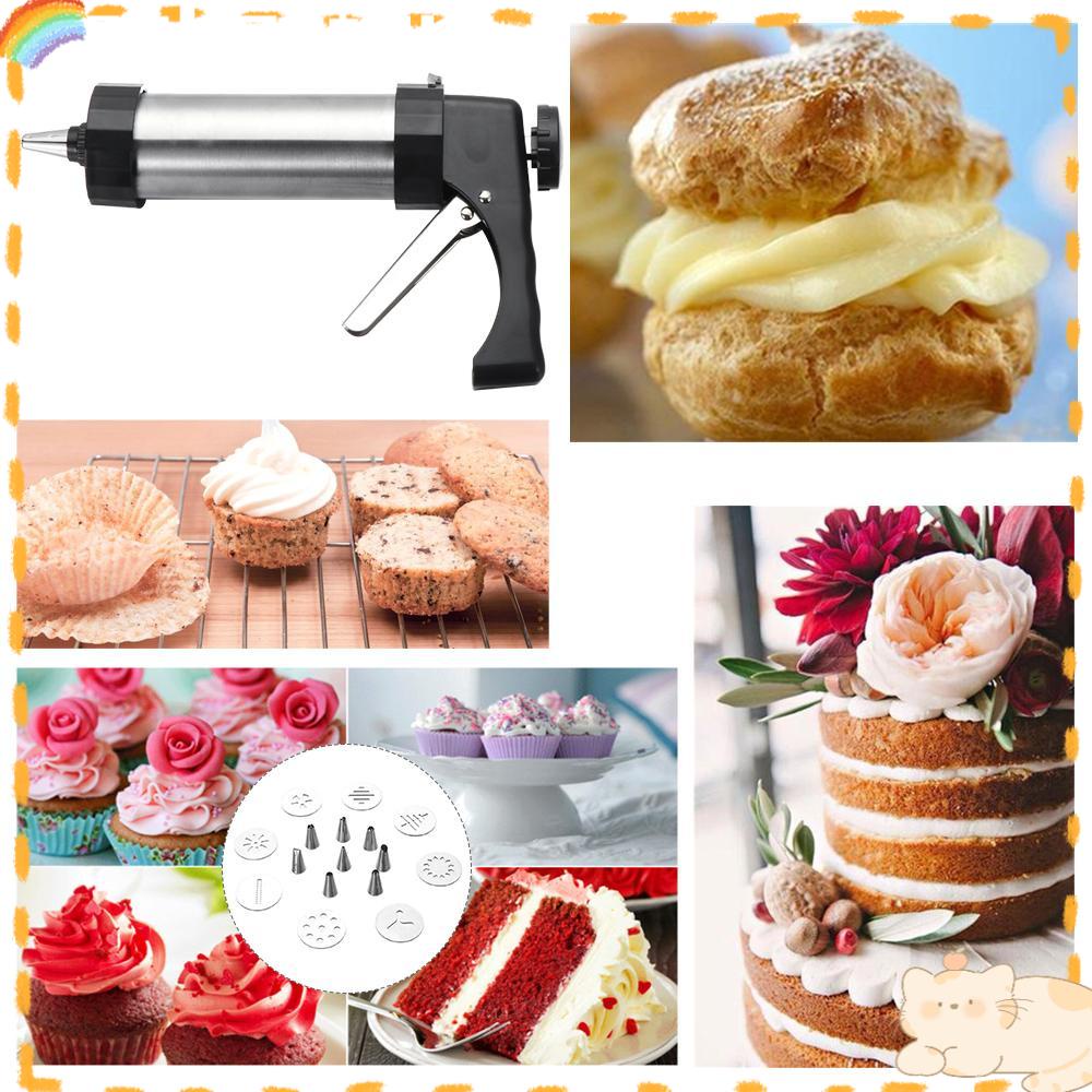 Solighter Cookie Press Gun Kit DIY Dekorasi Dessert Pembuatan Kue Kering Stainless Steel