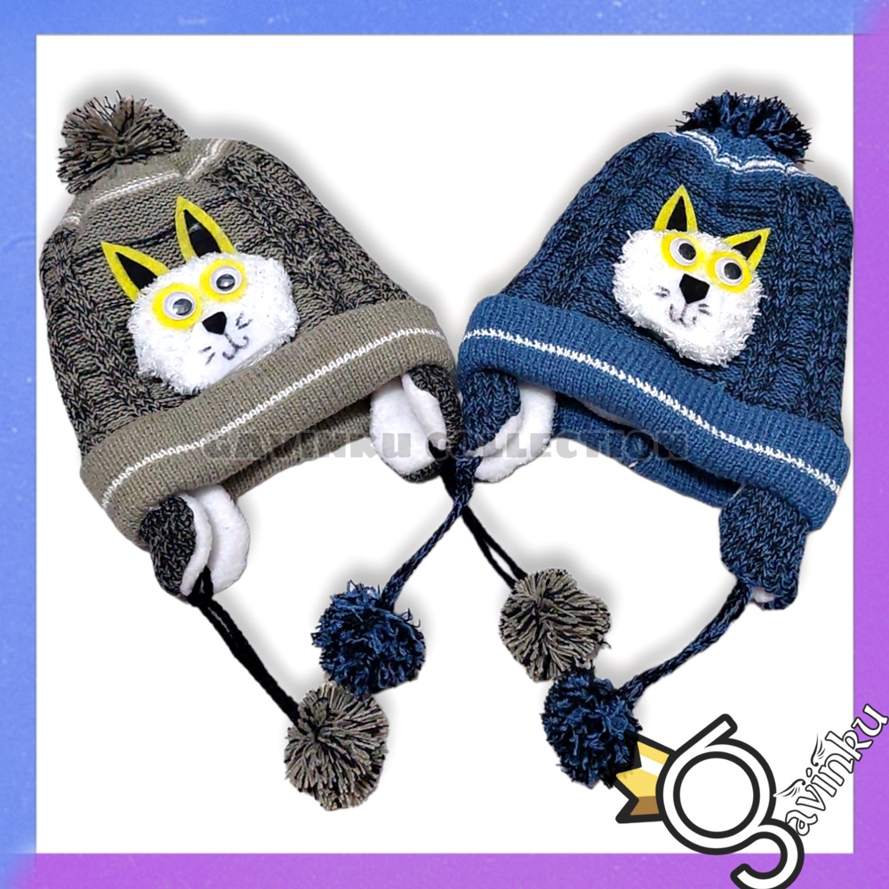 Topi Kupluk Anak Afika Penutup Telinga Bayi Laki Laki Perempuan Pilot Pom2 Umur 3 6 12 bulan 1 2 Tah