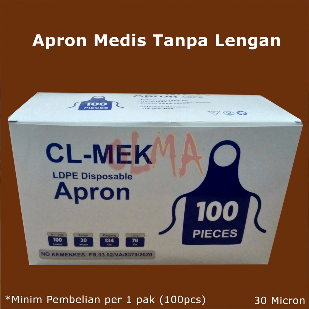 Apron Plastik Celemek Medis CL-MEK 30 Micron isi 100 pcs Apron Medis