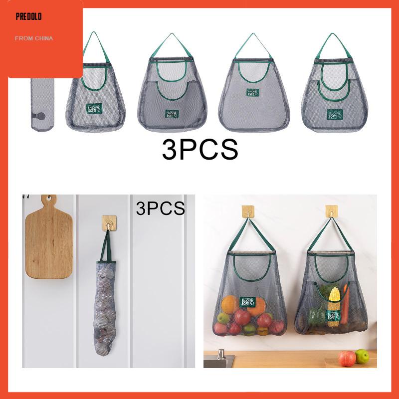 [Predolo] Set Isi3 Storag Mesh Bag Rumah Tangga Untuk Buah Sayuran Dapur Camping