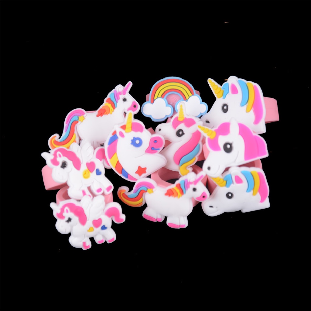 [AdornmentNo1] 5pcs/set Kartun Unicorn Karet Cincin Mainan Pesta Tas Pengisi Pernikahan Mainan Anak Hadiah [ID]