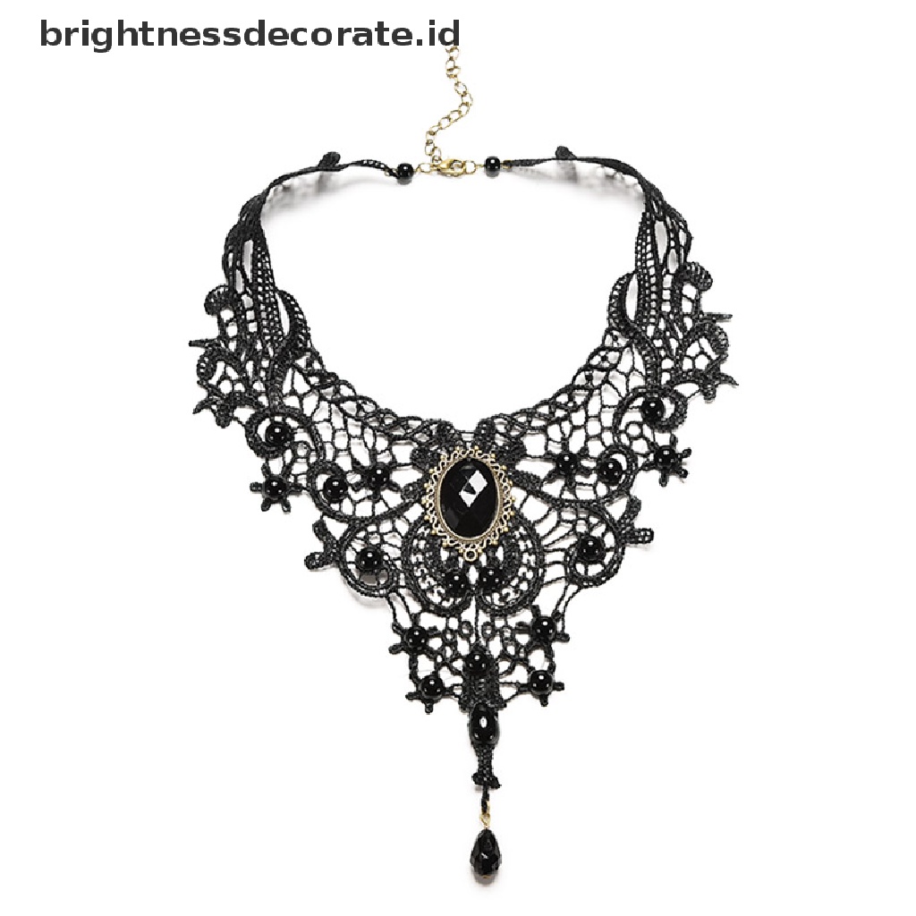 [Birth] Black Lace &amp; Beads Choker Victorian Steampunk Style Gothic Collar Kalung Hadiah [ID]