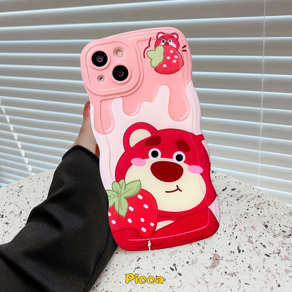 Casing Redmi Note11 10 9 8 10Pro 10s 9Pro Note 11Pro+9s 11s 10C A1 9 10A A1+9T 10 9A 9C POCO X3 NFC Pro M3 Mi 11T Pro Kartun Winnie the Pooh Strawberry Bear Wavy Edge Sarung