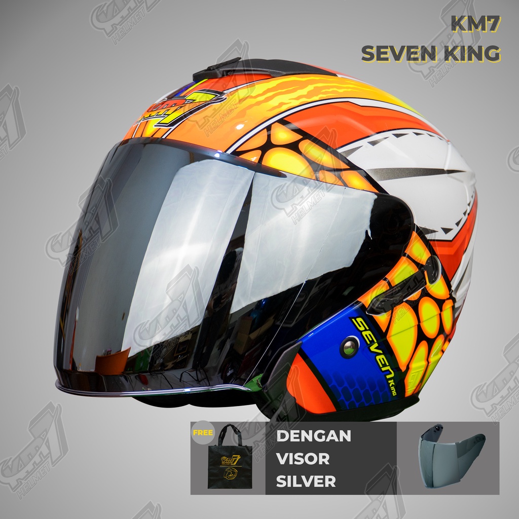 Helm KM7 Kaizer Sticker White Silver Glossy Helm Kece