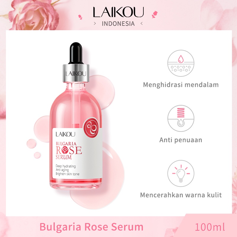 LAIKOU Bulgaria Rose (Mawar Bulgaria)Serum Mengurangi Melanin Mengencangkan Pori-pori Anti-aging Melembapkan Essence 100ml