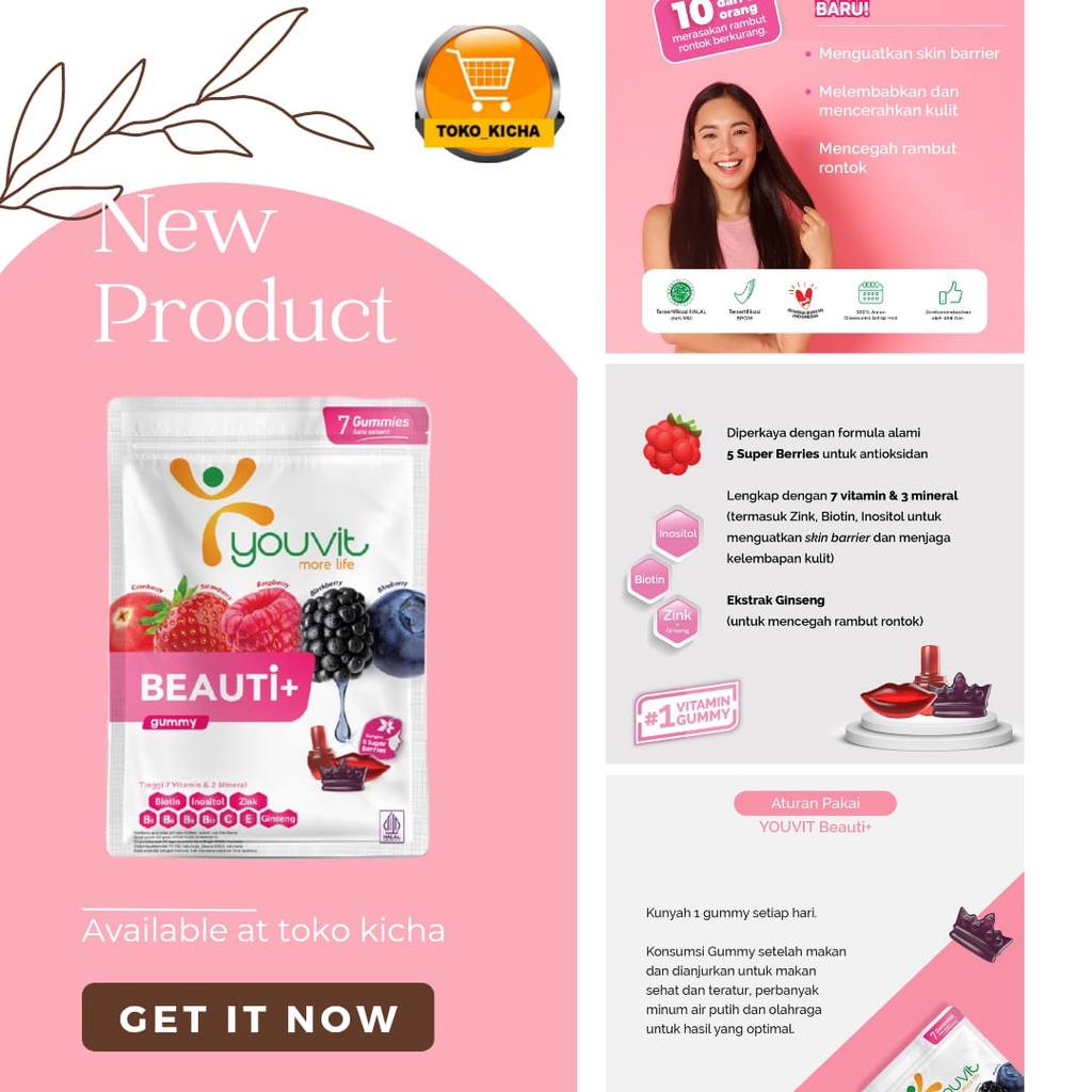 Youvit Beauti+ 1 Sachet dengan Ginseng, Biotin & Vitamin E