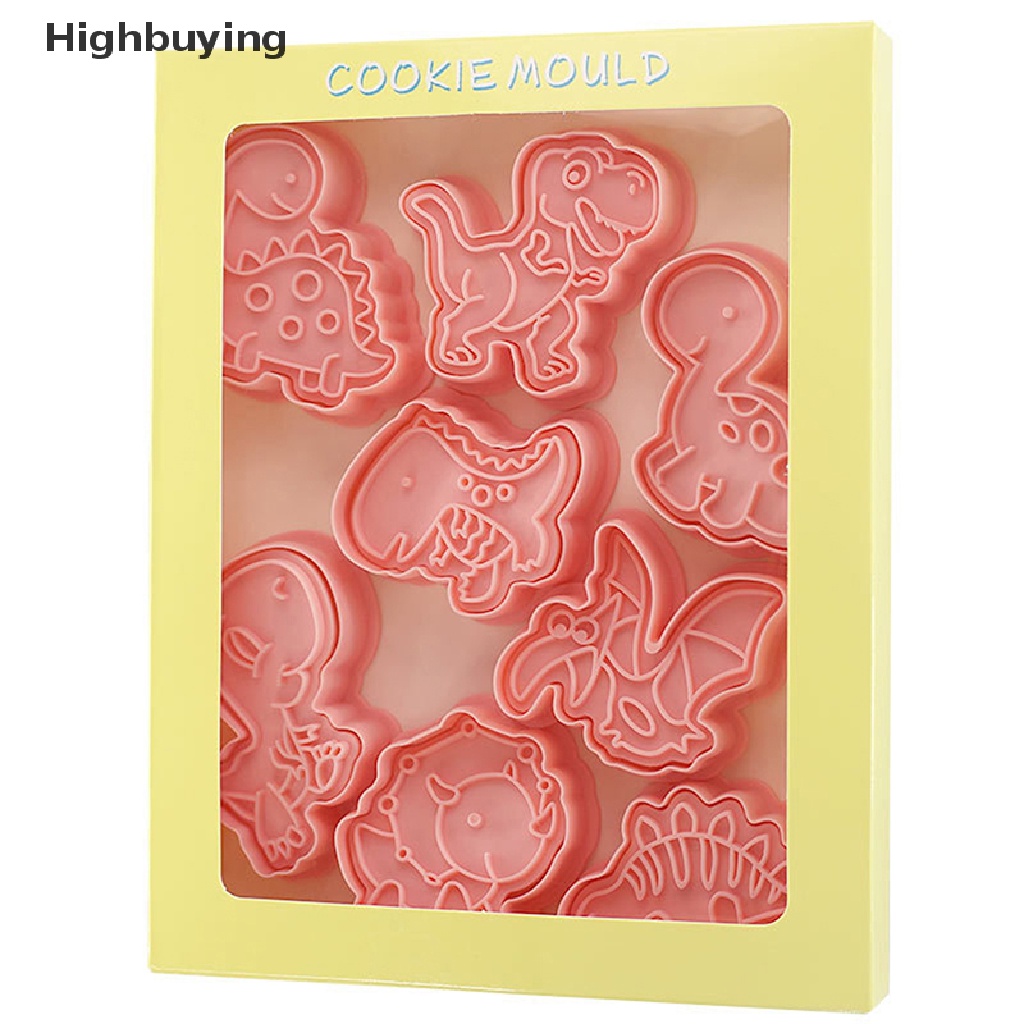 Hbid 8Pcs/Set Kartun Dinosaurus Cookie Cutters 3D Plastik Pressable Biskuit Cetakan Cookie Stamp Dapur Baking Pastry Bakeware Alat Perlengkapan Baking DIY Glory