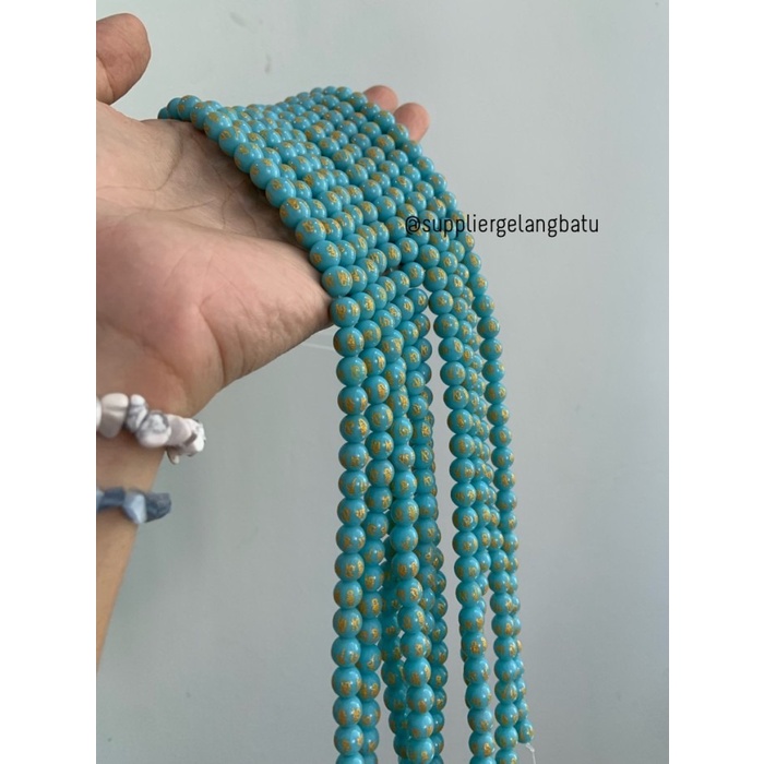 Batu Tibet BIRU MUDA DOFF 8mm Mantra Beads Oak Guru om mani Padme Hum